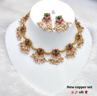Gold Plated Kundan Stone Temple Jewellery Set