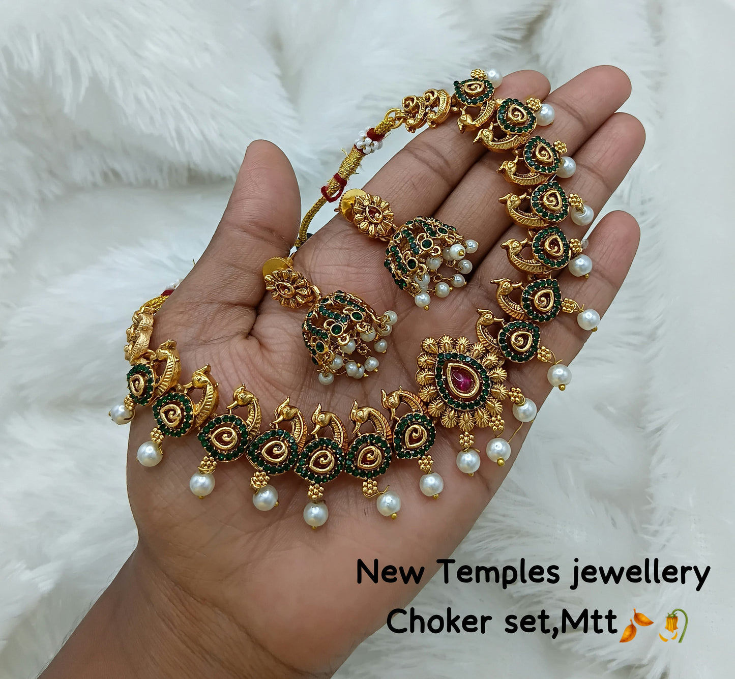 Peacock Design Temple Choker Set with Earrings – Traditional Handcrafted Jewelry