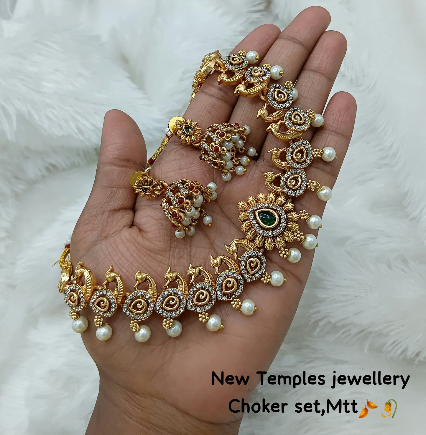 Peacock Design Temple Choker Set with Earrings – Traditional Handcrafted Jewelry