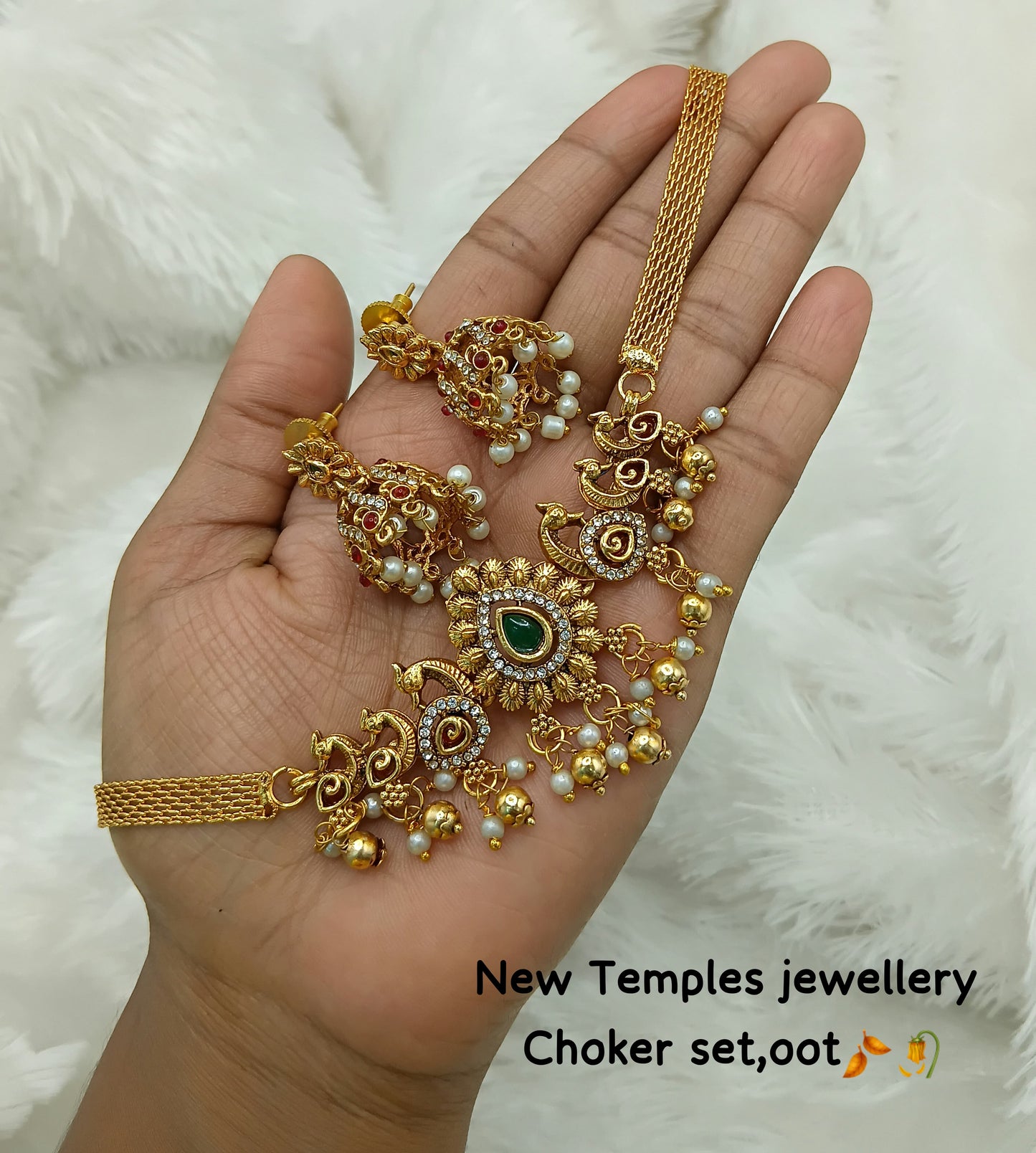 Temple Peacock Design Choker Set with Jhumkas – Antique Gold Finish