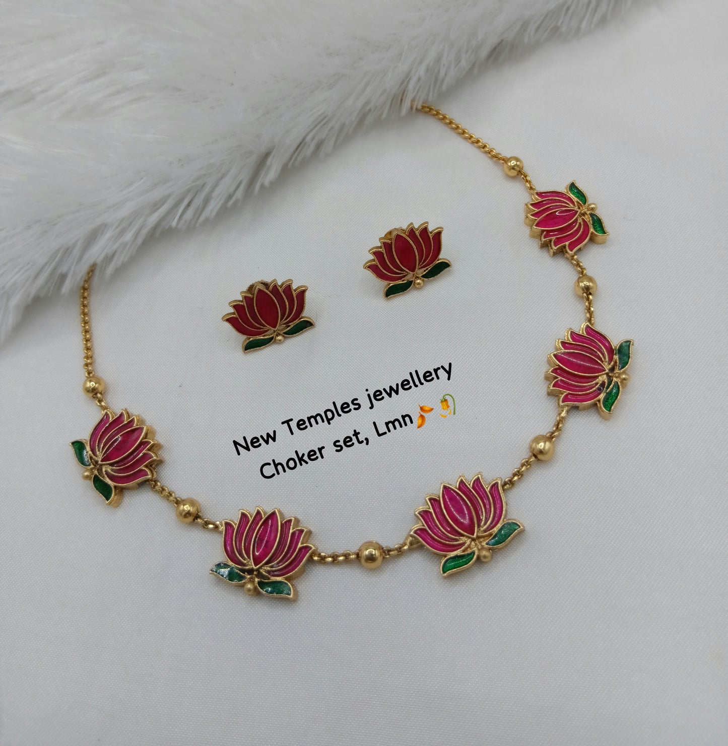Handcrafted Pink Lotus Meenakari Temple Choker Set