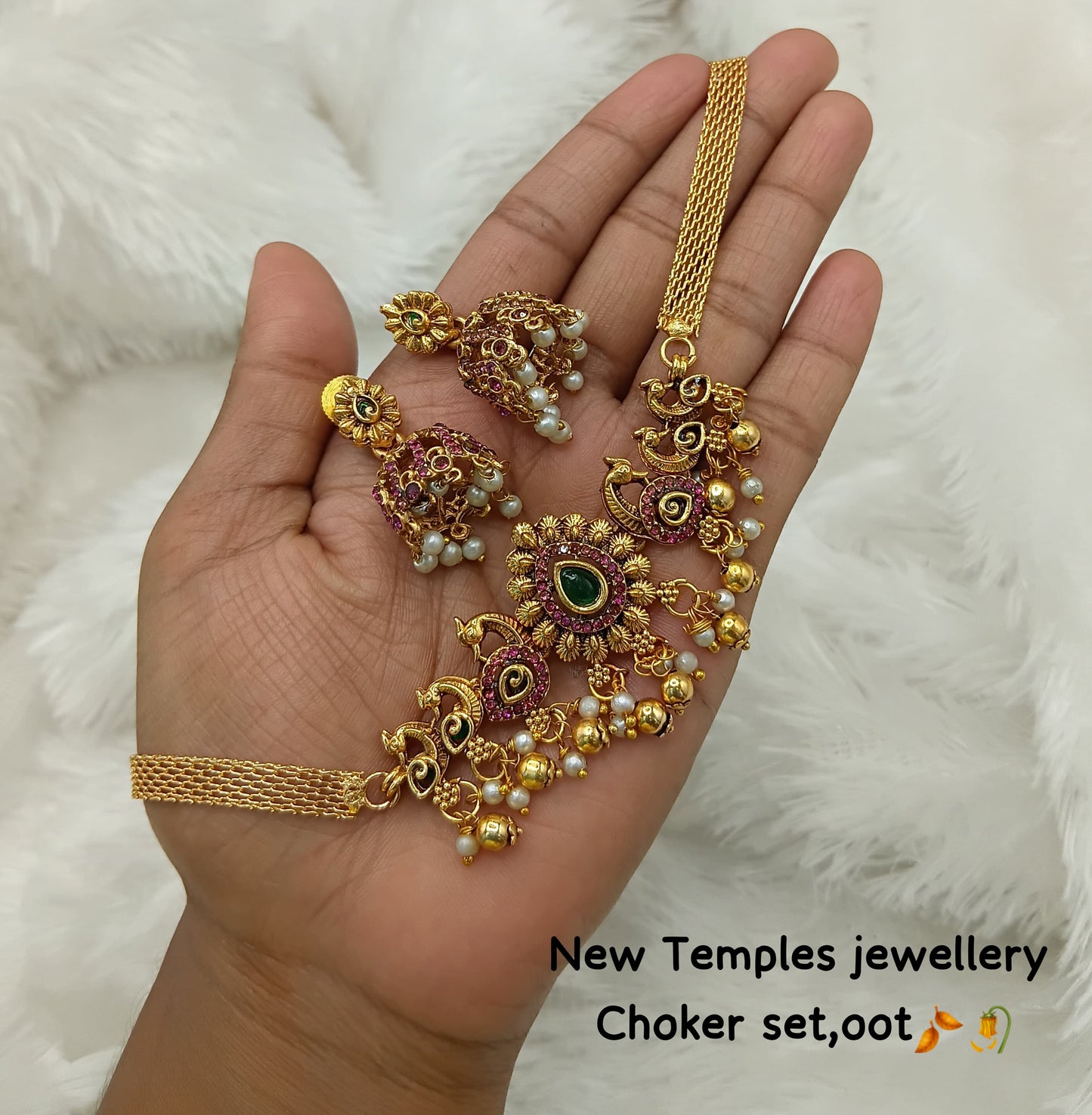 Temple Peacock Design Choker Set with Jhumkas – Antique Gold Finish