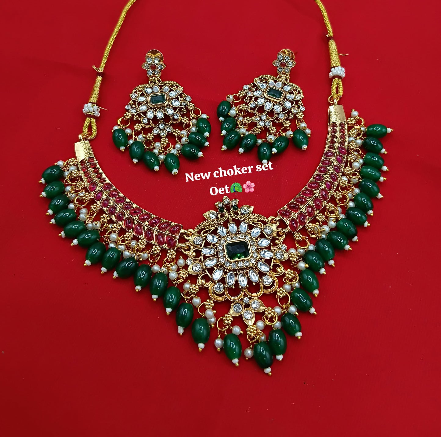Majestic Rani Pink Pearls Drop Choker & Earring Set