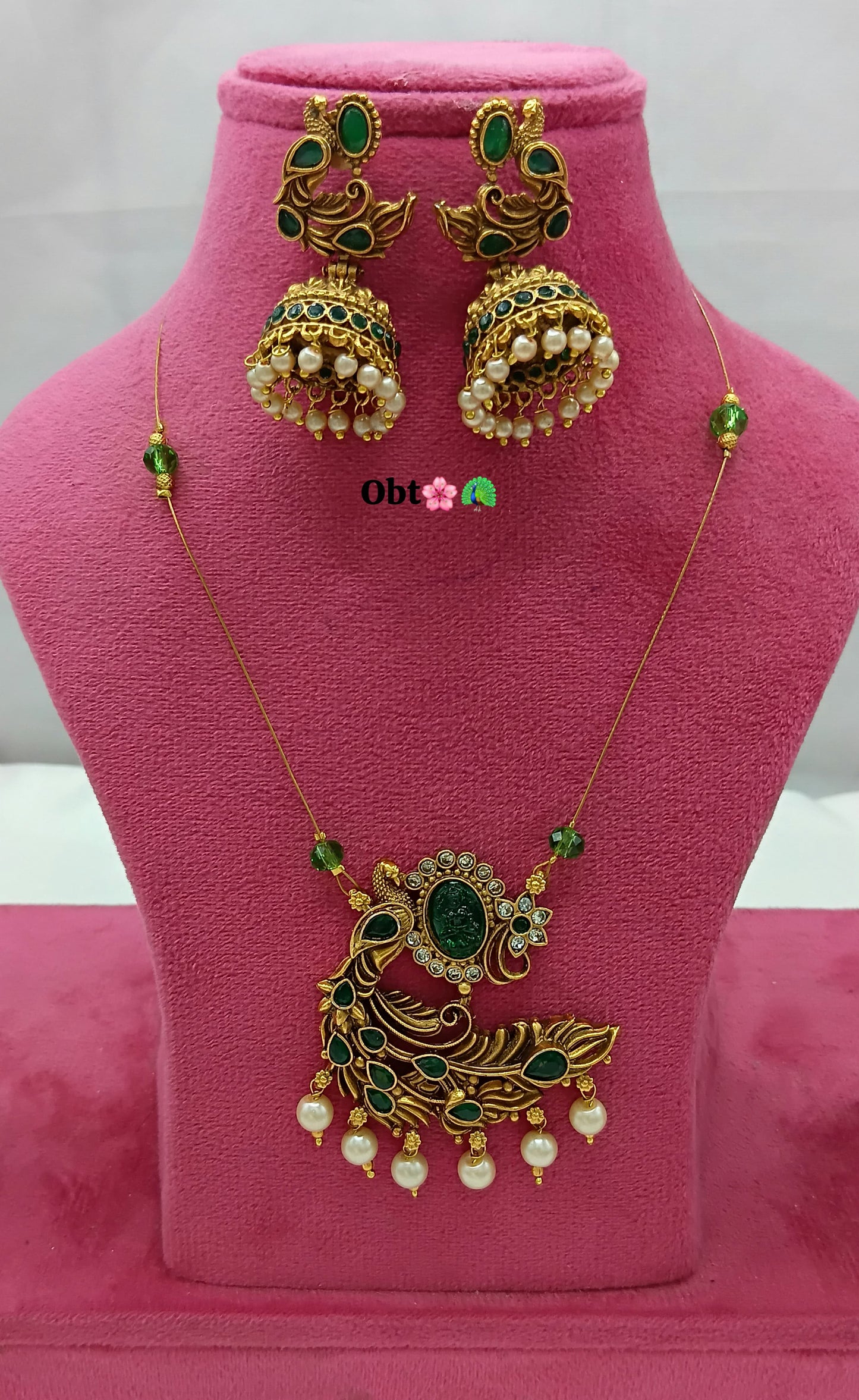 Classic Indian Temple Jewellery – Peacock Pendant Necklace with Earrings