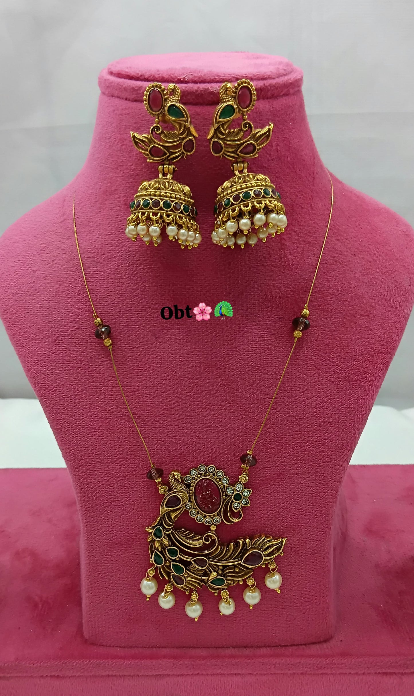 Classic Indian Temple Jewellery – Peacock Pendant Necklace with Earrings