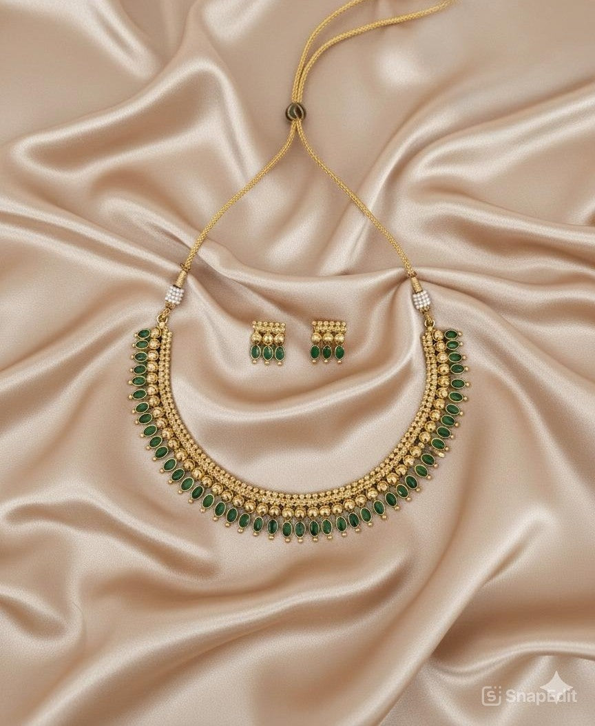 Gold Pladet Temple Jewelry Set Necklace with Matching Earring For Woman