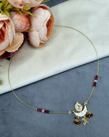 Invisible Wire Crescent Pendant Necklace with Beaded Accents