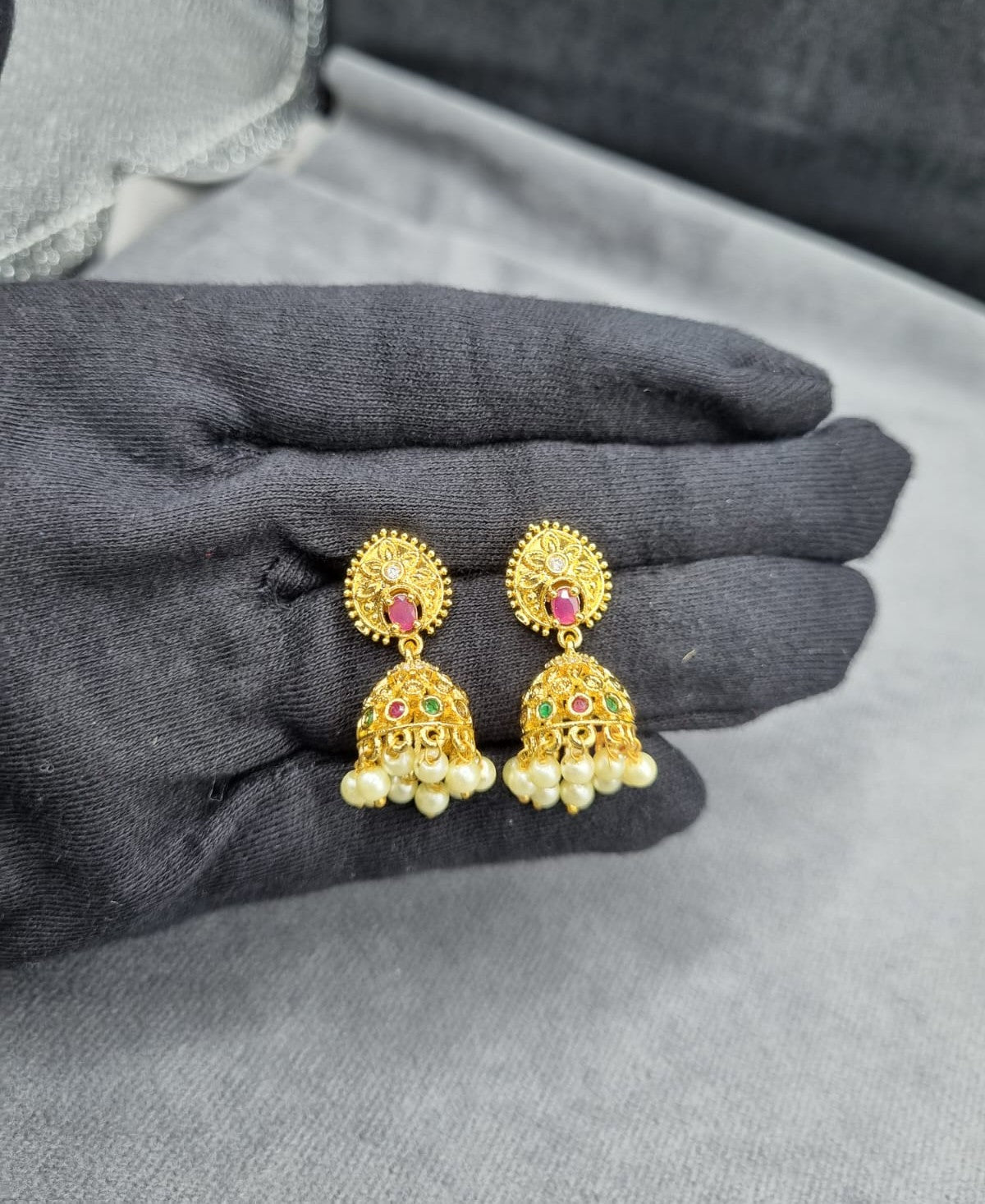 Gold-Tone Temple Jhumka Earrings