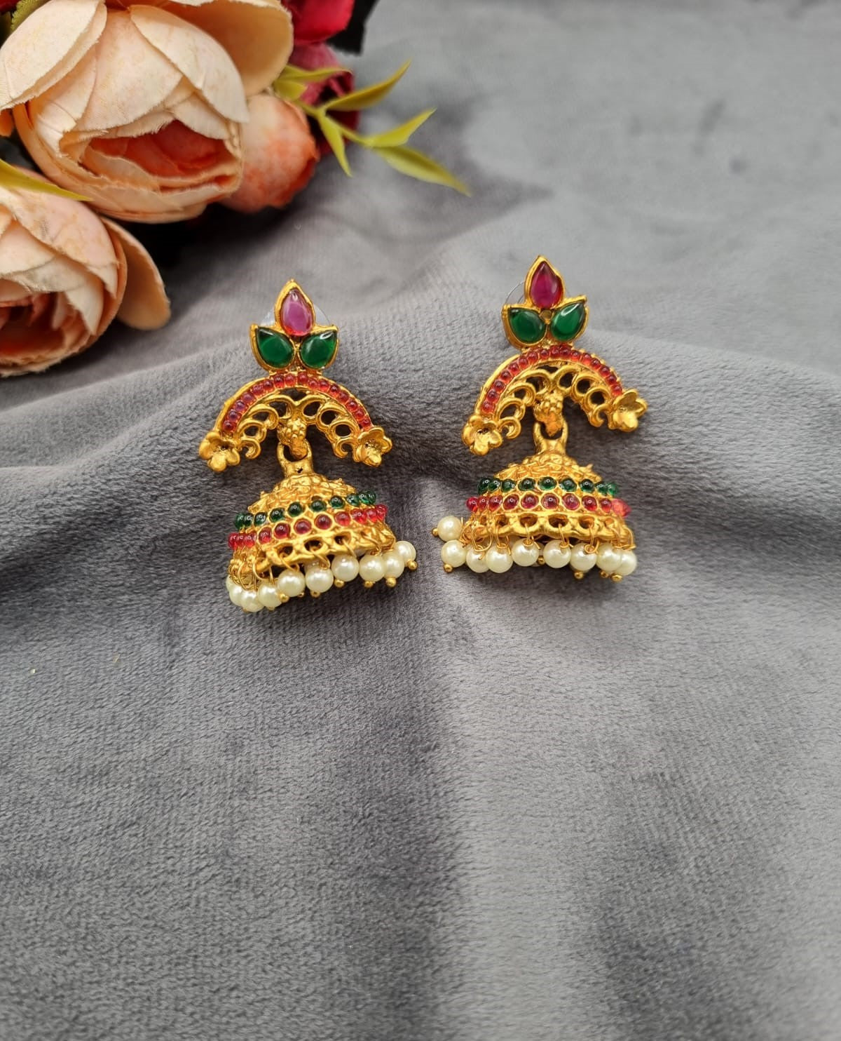 Matte Finish Floral Drop Jhumkis