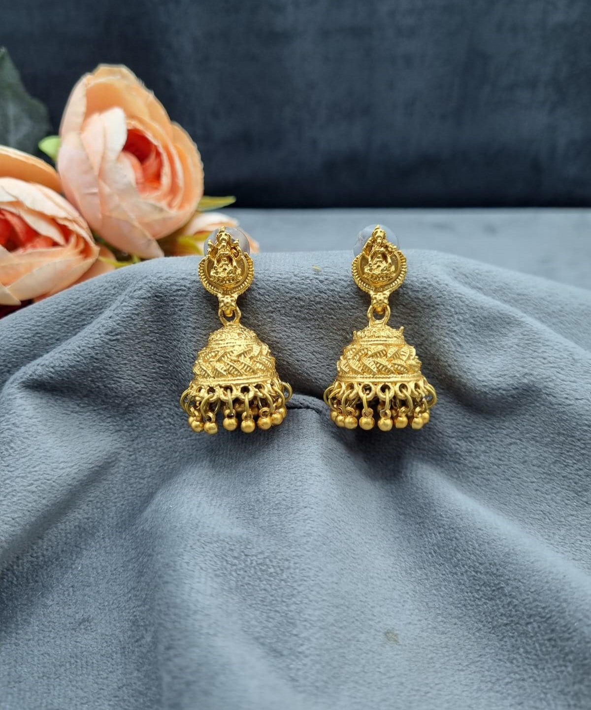Classic Temple Idol Textured Jhumka Earrings