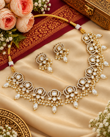 Kundan & Polki Choker Necklace Set with Matching Earrings