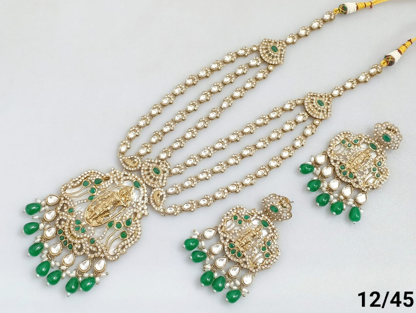 Traditional Three-Strand Antique Finish CZ Jewelry Set with Intricate Detailing