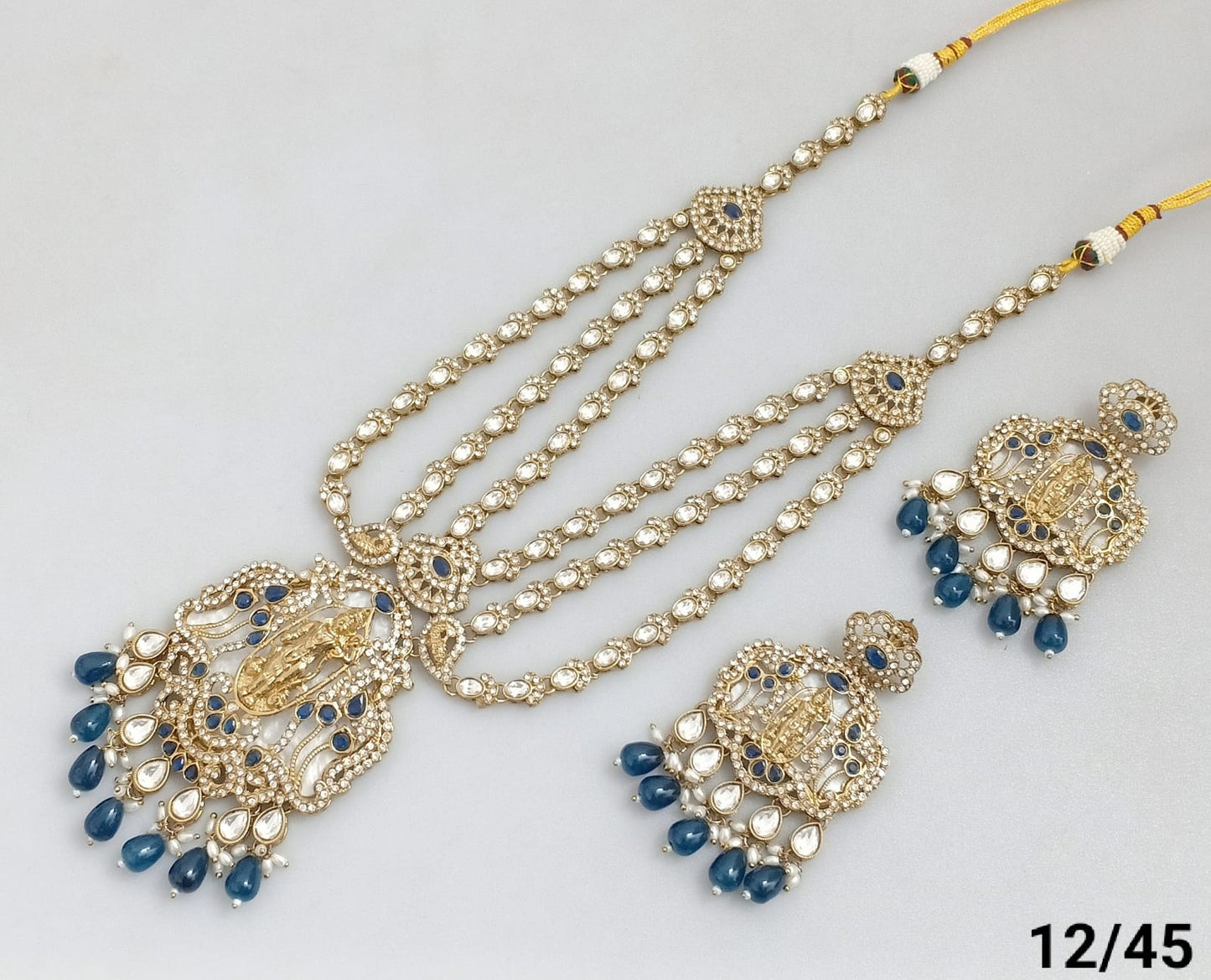 Traditional Three-Strand Antique Finish CZ Jewelry Set with Intricate Detailing