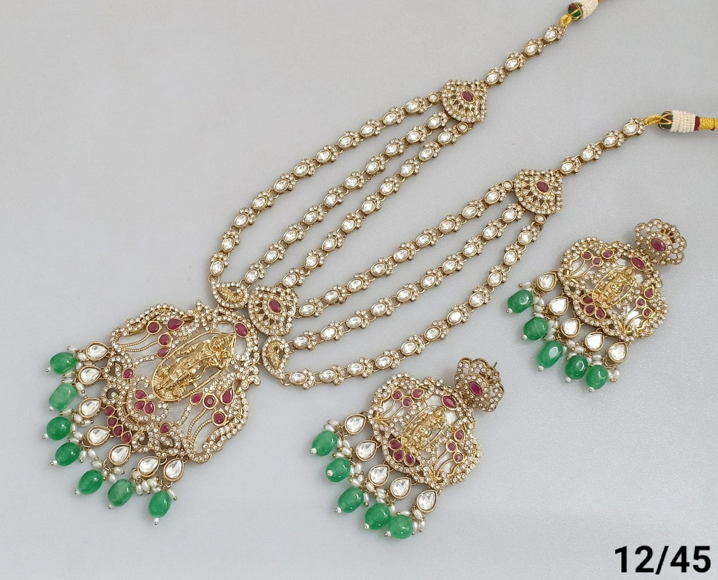Traditional Three-Strand Antique Finish CZ Jewelry Set with Intricate Detailing
