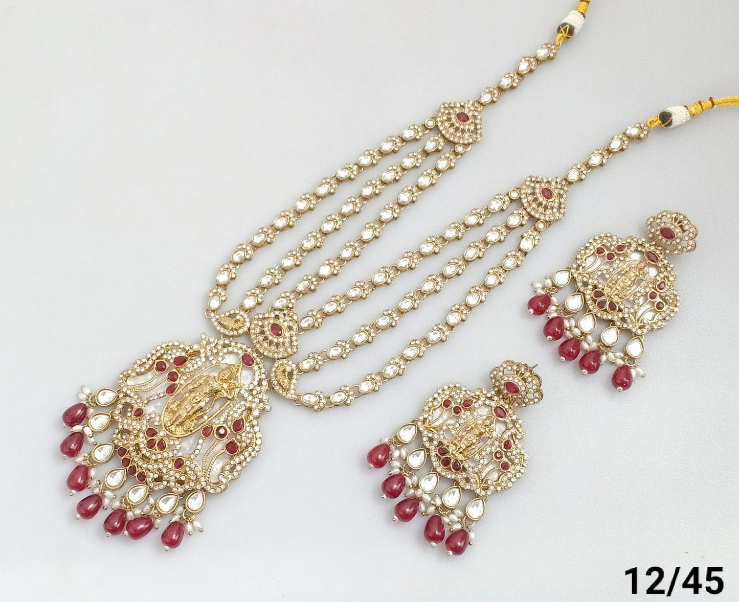 Traditional Three-Strand Antique Finish CZ Jewelry Set with Intricate Detailing