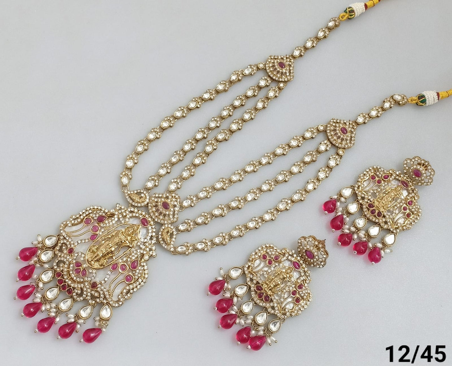 Traditional Three-Strand Antique Finish CZ Jewelry Set with Intricate Detailing