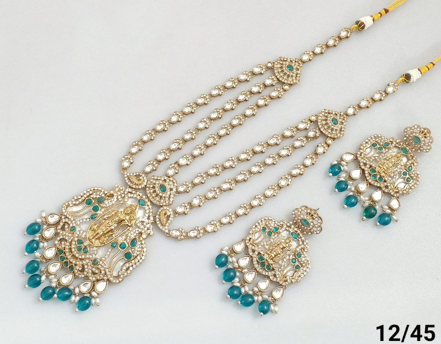 Traditional Three-Strand Antique Finish CZ Jewelry Set with Intricate Detailing