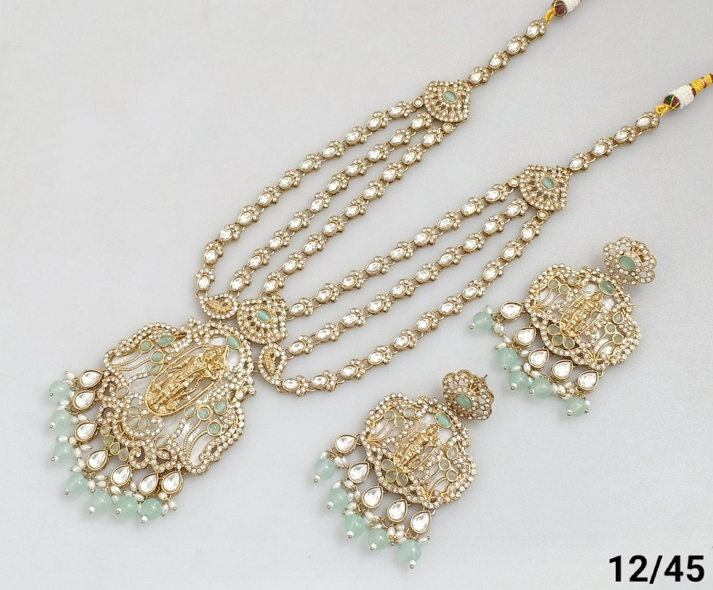 Traditional Three-Strand Antique Finish CZ Jewelry Set with Intricate Detailing