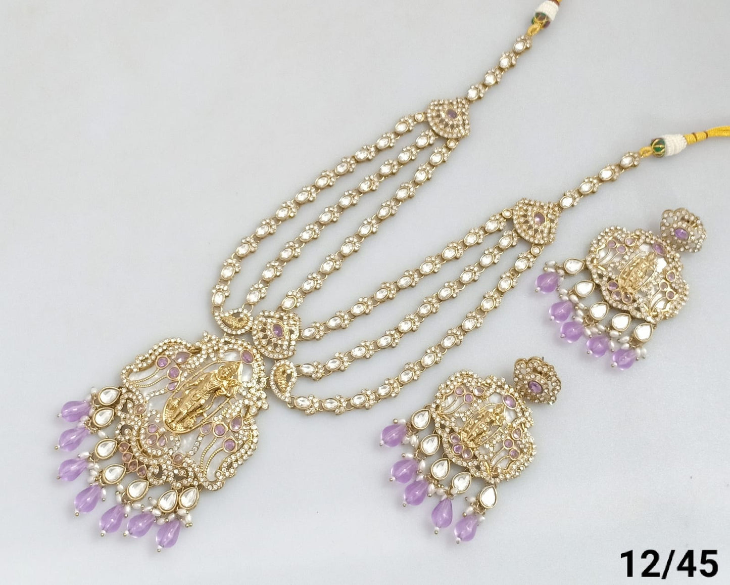 Traditional Three-Strand Antique Finish CZ Jewelry Set with Intricate Detailing