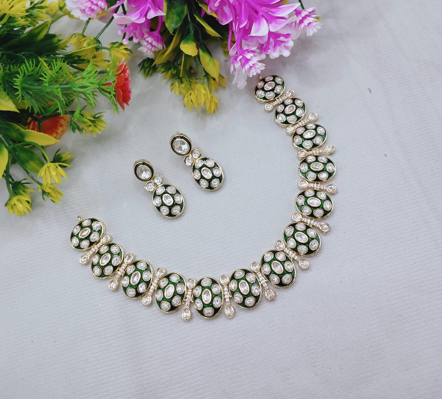 Premium Moissanite Polki Choker & Earring Set – Handcrafted Copper Base Jewelry