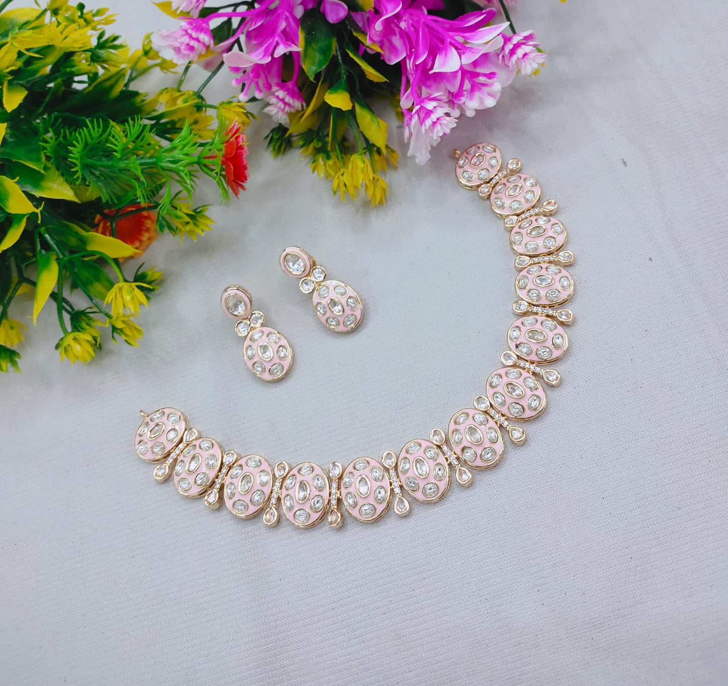 Premium Moissanite Polki Choker & Earring Set – Handcrafted Copper Base Jewelry