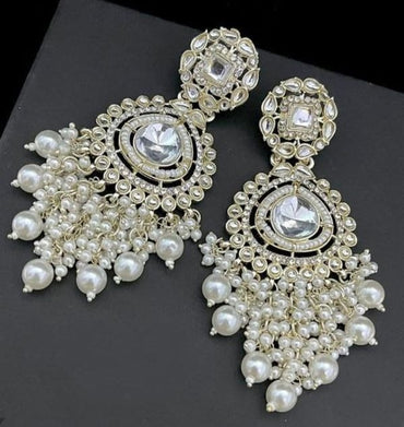 Royal White Kundan Encrusted Pearl Drop Earrings looking for specific wedding