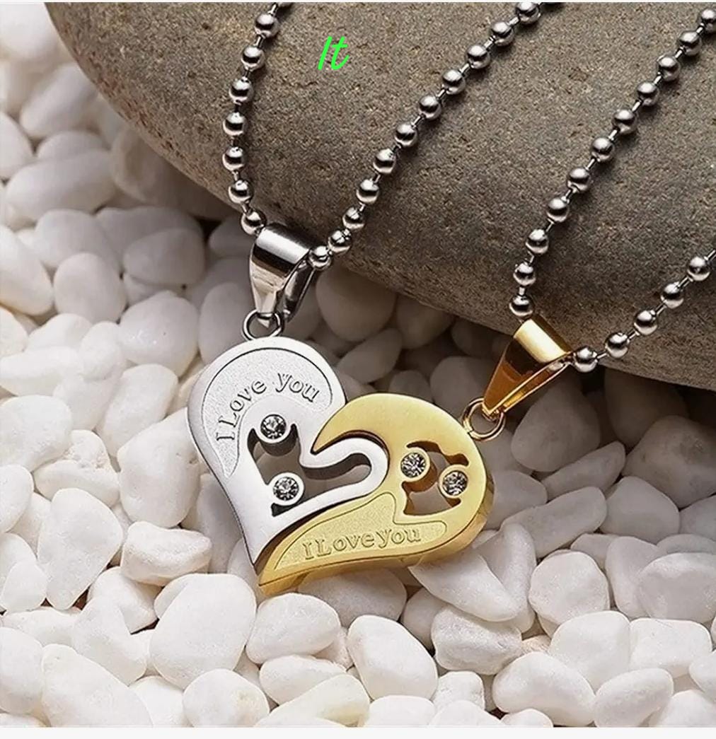 Split-Heart Necklace Matching Pendant Set Chain For Couple’s