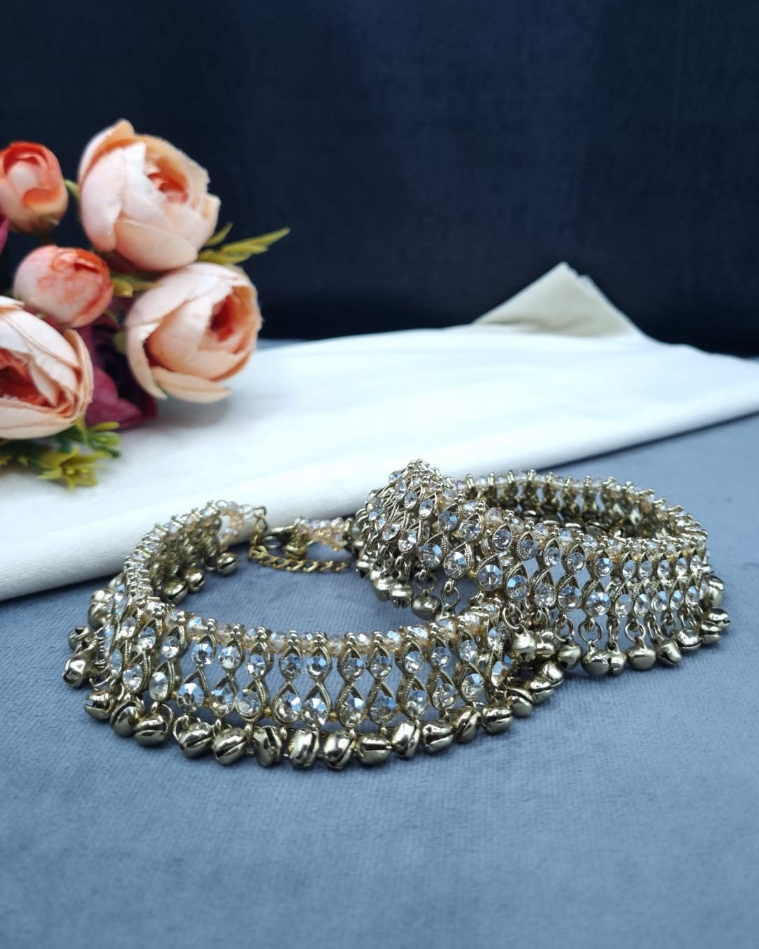Bridal Stone-Studded Payal with Hanging Bells