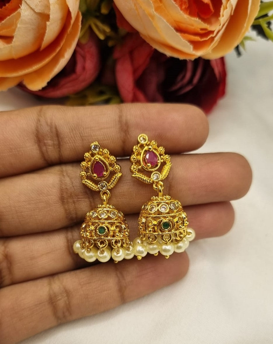 Traditional Pearl Drop Filigree Jhumka Earrings