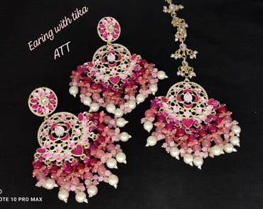 Lotus Design Statement Earrings with Multi-Layer Bead & Pearl Drops – Traditional Jewellery