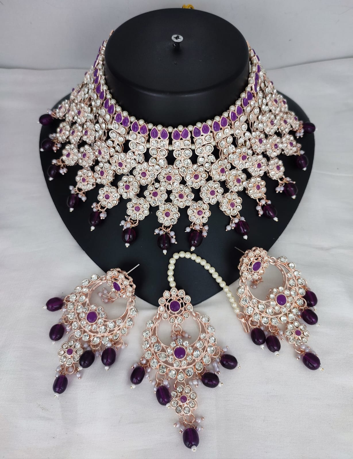 Fashion Rose Gold Plated Choker Jewellery Set