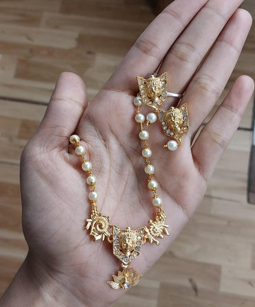 South-Indian Gold Plated Ayyappa Pendant Necklace Set And Pearl Chain With Matching Earring For Women And Girls