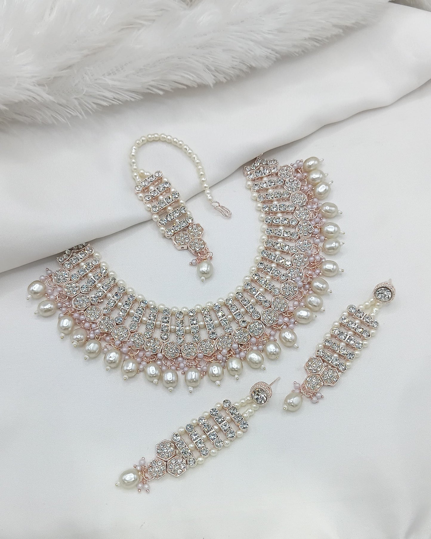 Maroon Stone & White Crystal Bridal Jewellery Set