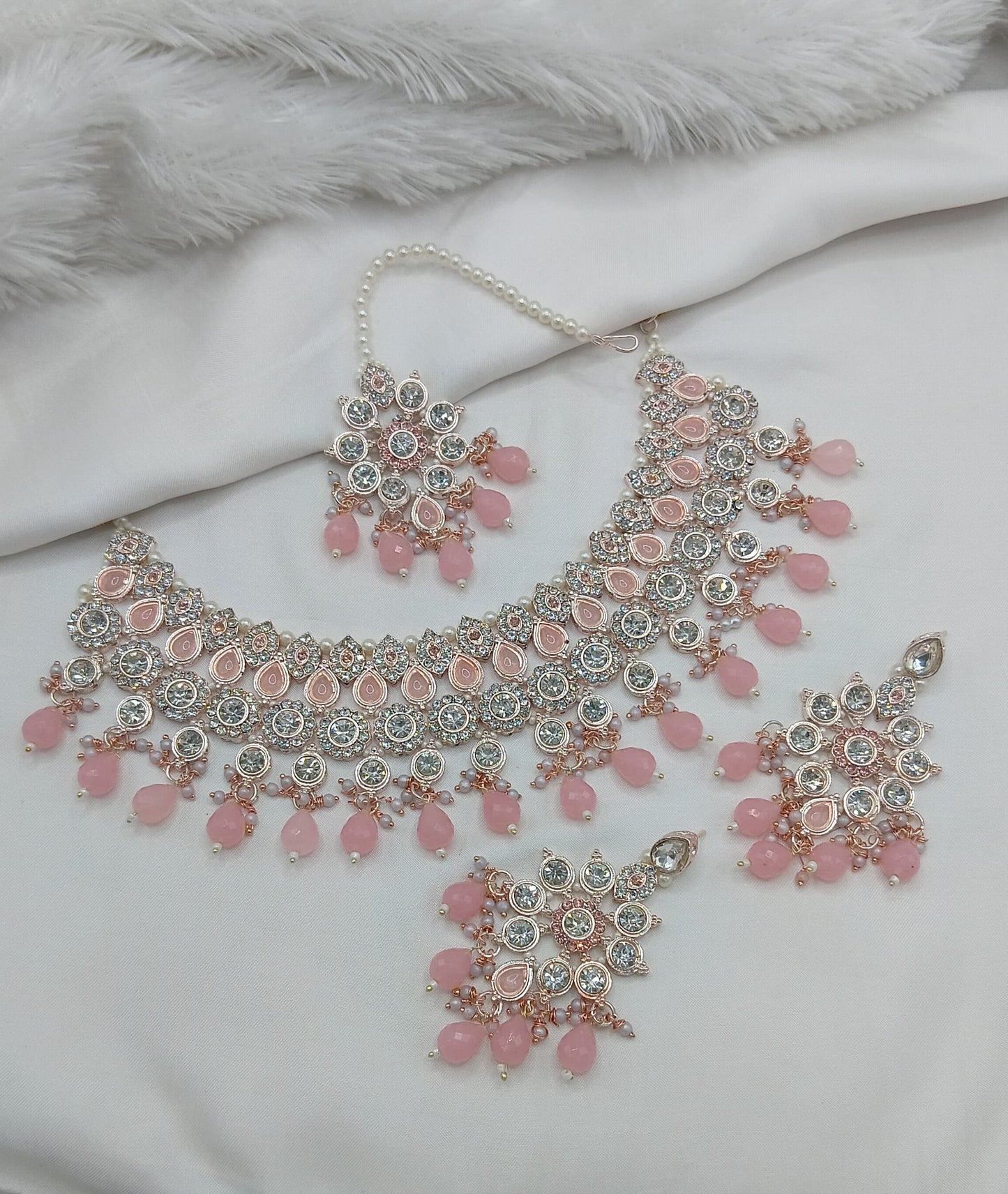 Purple & White Stone Bridal Choker Set