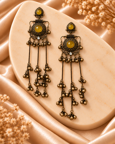 Long Chain with Ghungroo Earrings