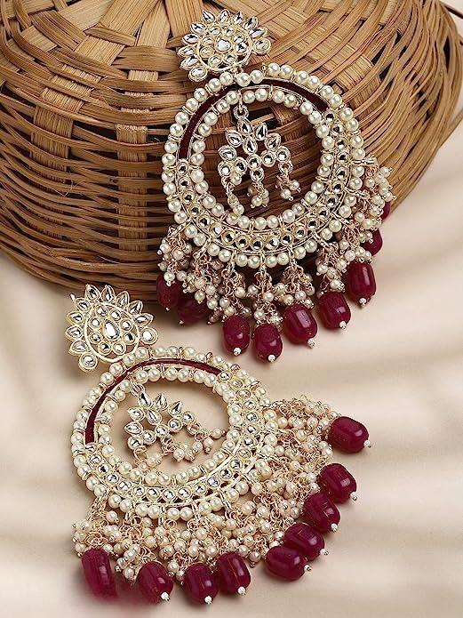 Statement Chandbali Earrings with Pearl & Bead Drops – Traditional Bridal Jewellery
