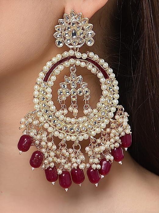 Statement Chandbali Earrings with Pearl & Bead Drops – Traditional Bridal Jewellery