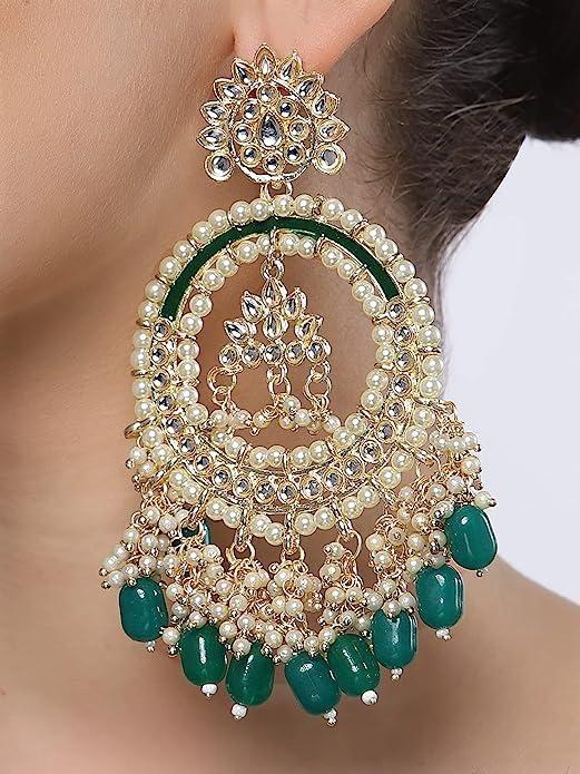 Statement Chandbali Earrings with Pearl & Bead Drops – Traditional Bridal Jewellery