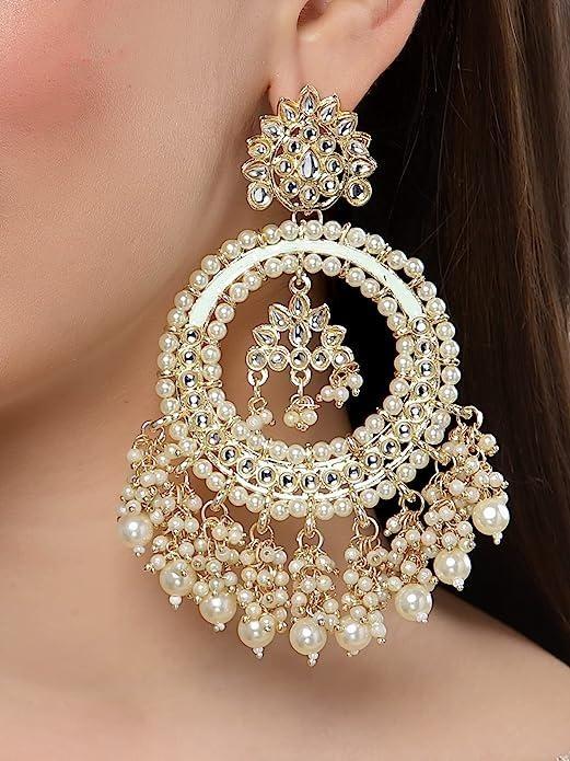 Statement Chandbali Earrings with Pearl & Bead Drops – Traditional Bridal Jewellery
