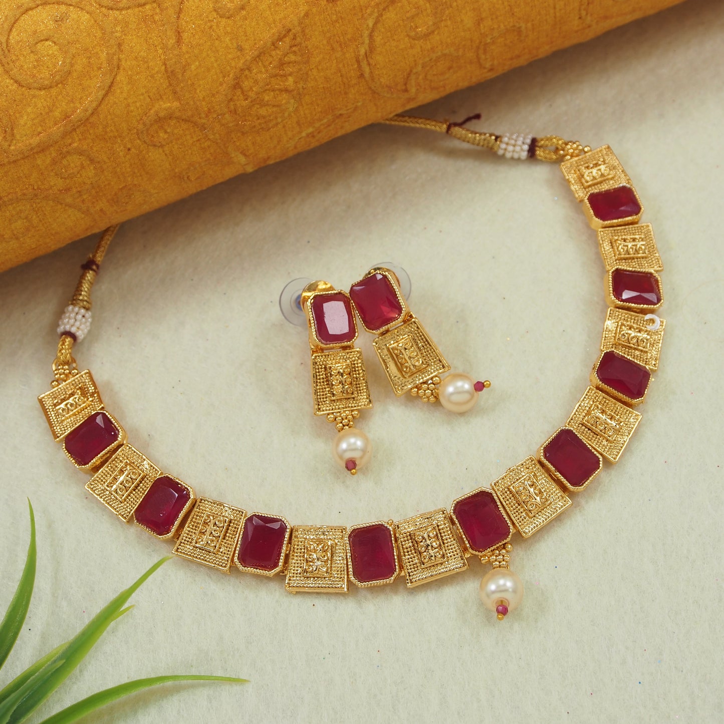 Traditional Choker Copper Necklace Set With Earrings for Woman