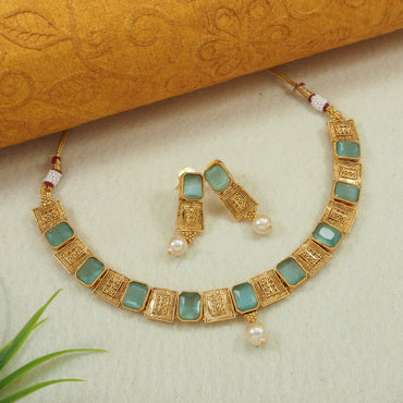 Traditional Choker Copper Necklace Set With Earrings for Woman
