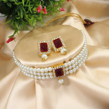 Pearl Choker with Black Emerald-Cut Centerpiece