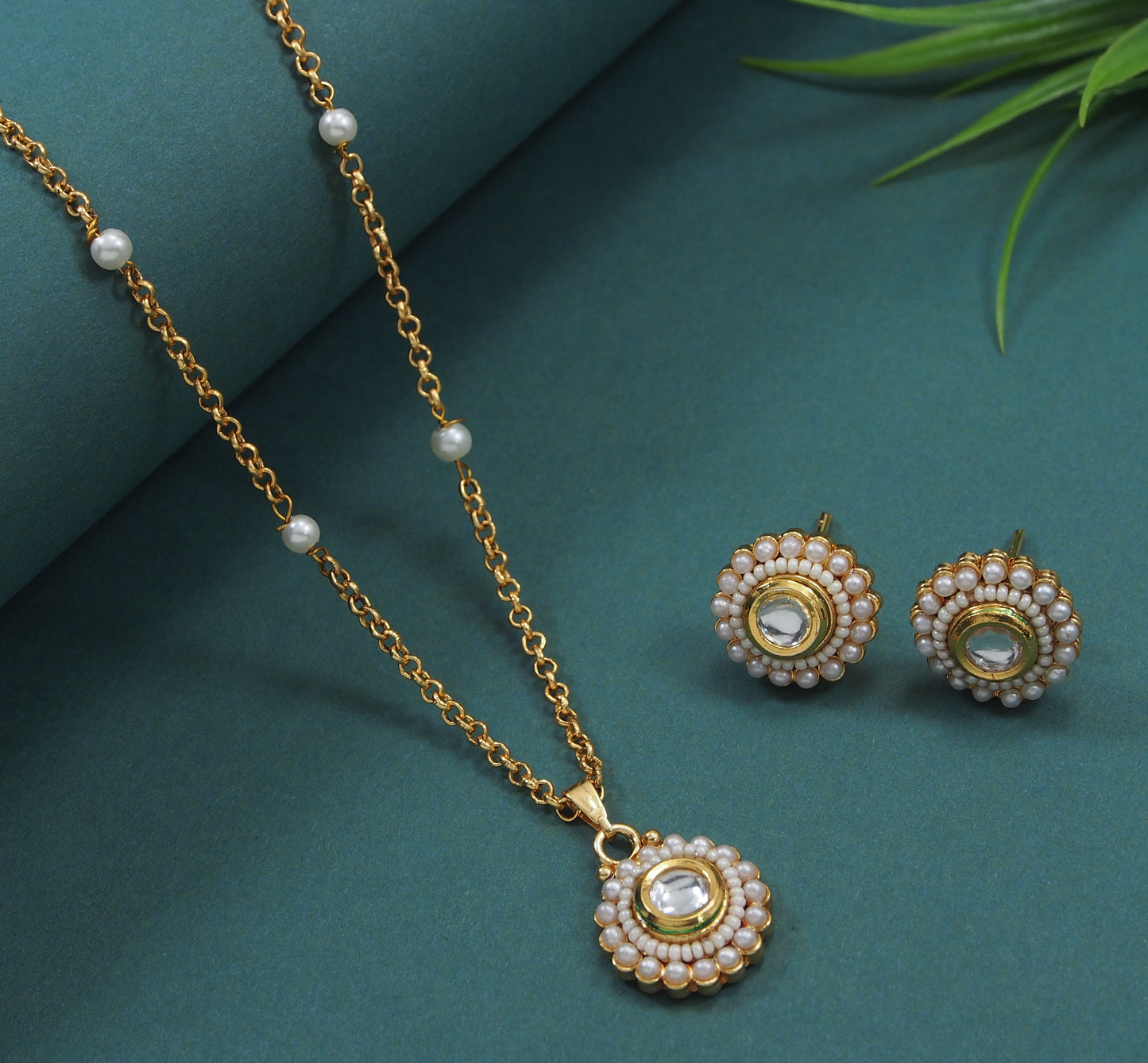 Gold-Plated Chain Pendant Set with Matching Earrings