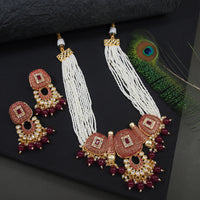 Meenakari Copper Pearl Mala Necklace Set with Matching Earrings
