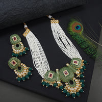 Meenakari Copper Pearl Mala Necklace Set with Matching Earrings