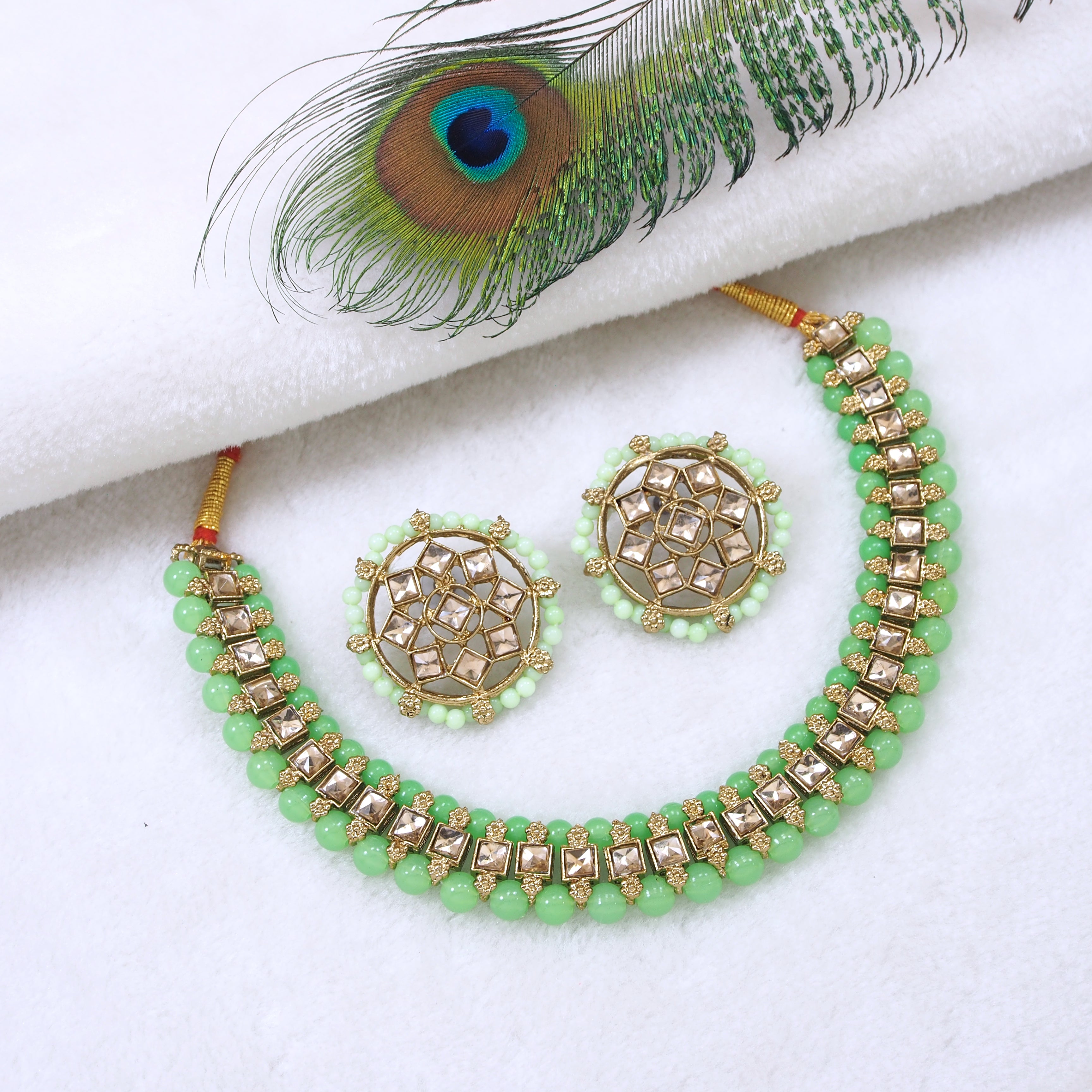 Mint Green Bead Necklace Set