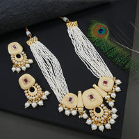 Meenakari Copper Pearl Mala Necklace Set with Matching Earrings