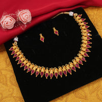 Classic And Fancy Gold Plated Tear Dropped Temple Choker Necklace With Earring Jewellery Set For Women And Girls