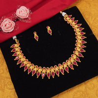 Classic And Fancy Gold Plated Tear Dropped Temple Choker Necklace With Earring Jewellery Set For Women And Girls