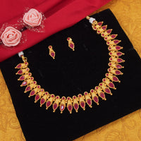 Classic And Fancy Gold Plated Tear Dropped Temple Choker Necklace With Earring Jewellery Set For Women And Girls